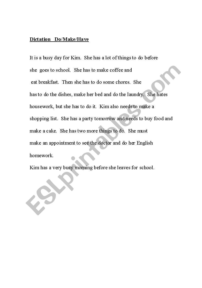 Dictation of have/be/to verbs worksheet