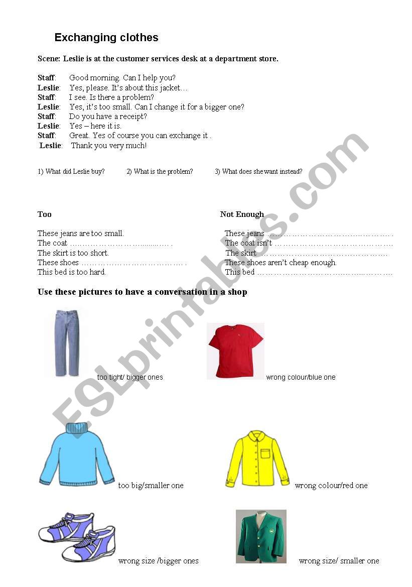 English worksheets: Exchanging clothes