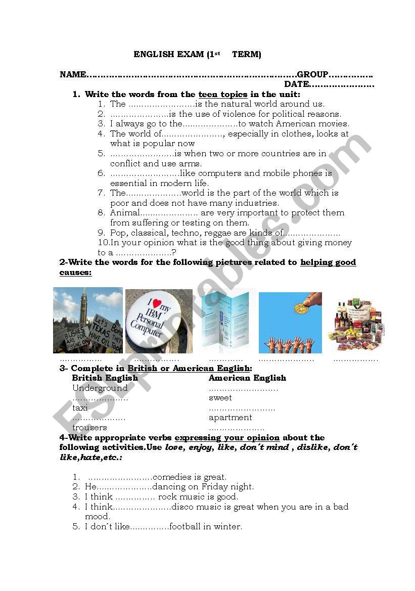 English exam 4º ESO - ESL worksheet by marieu