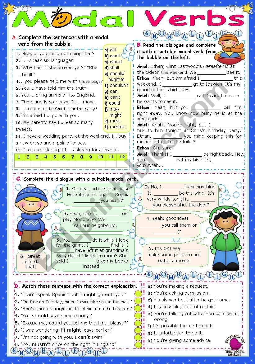 Modal Verb Sentences Worksheet
