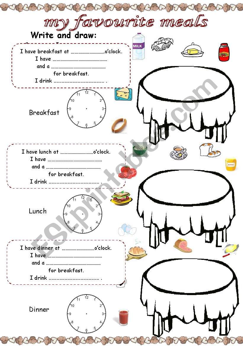 My favourite meals worksheet