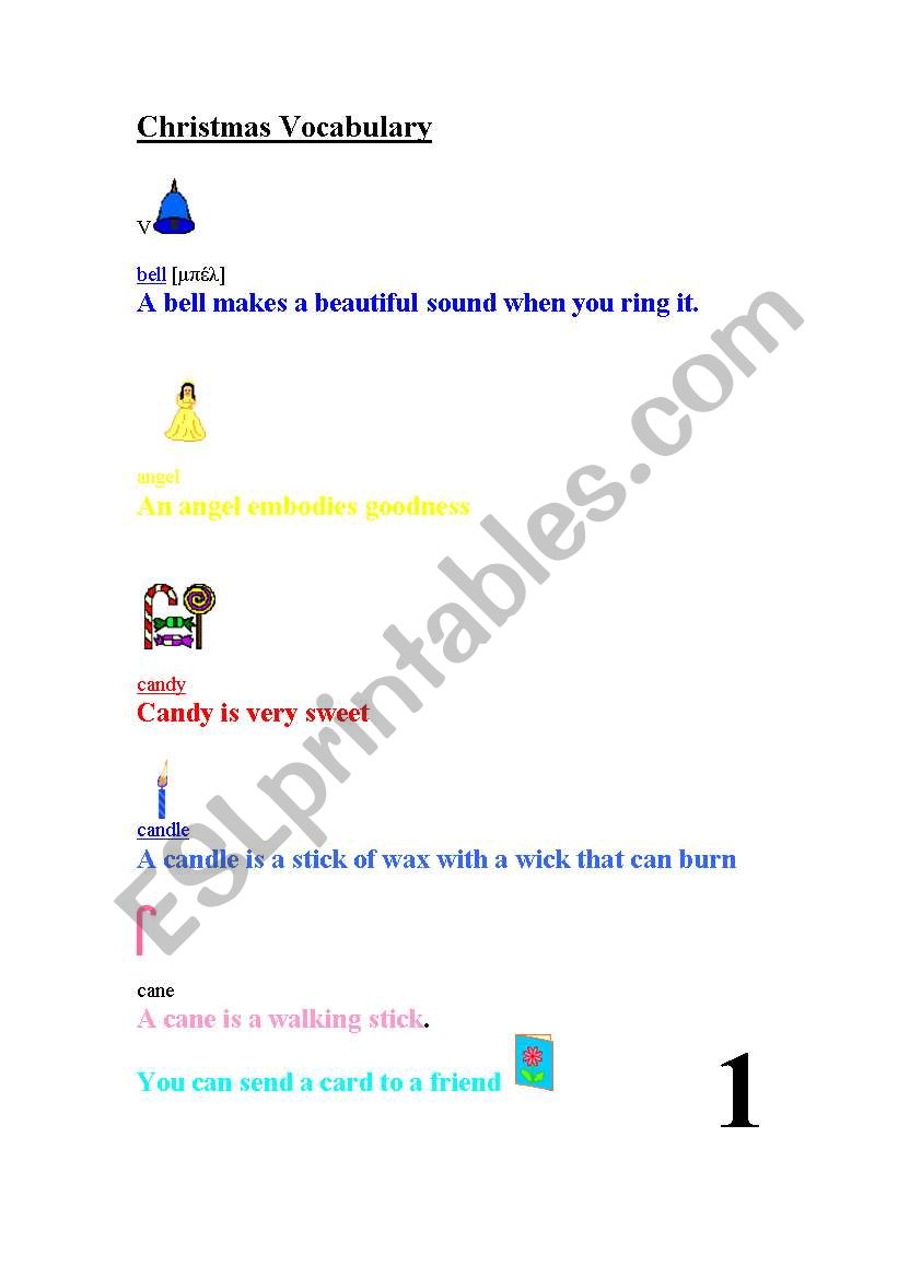 christmas vocabulary worksheet