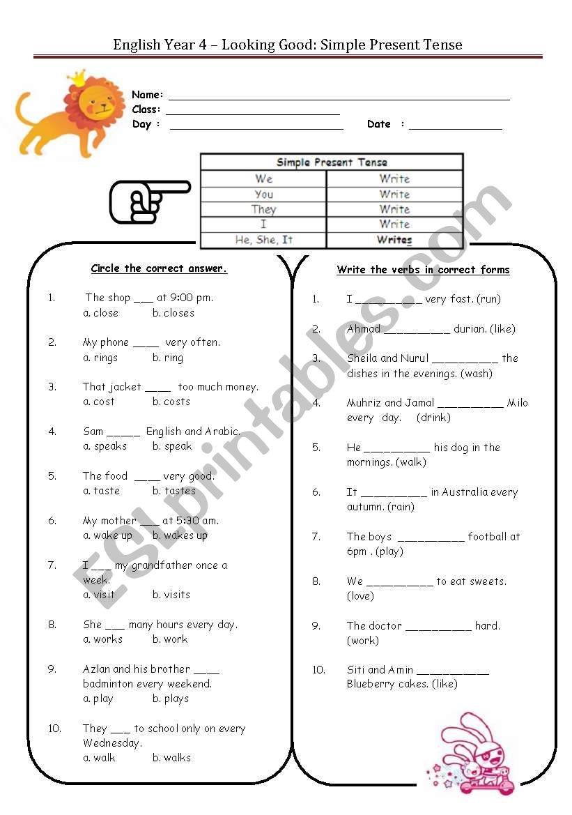 English-Simple Present Tense worksheet