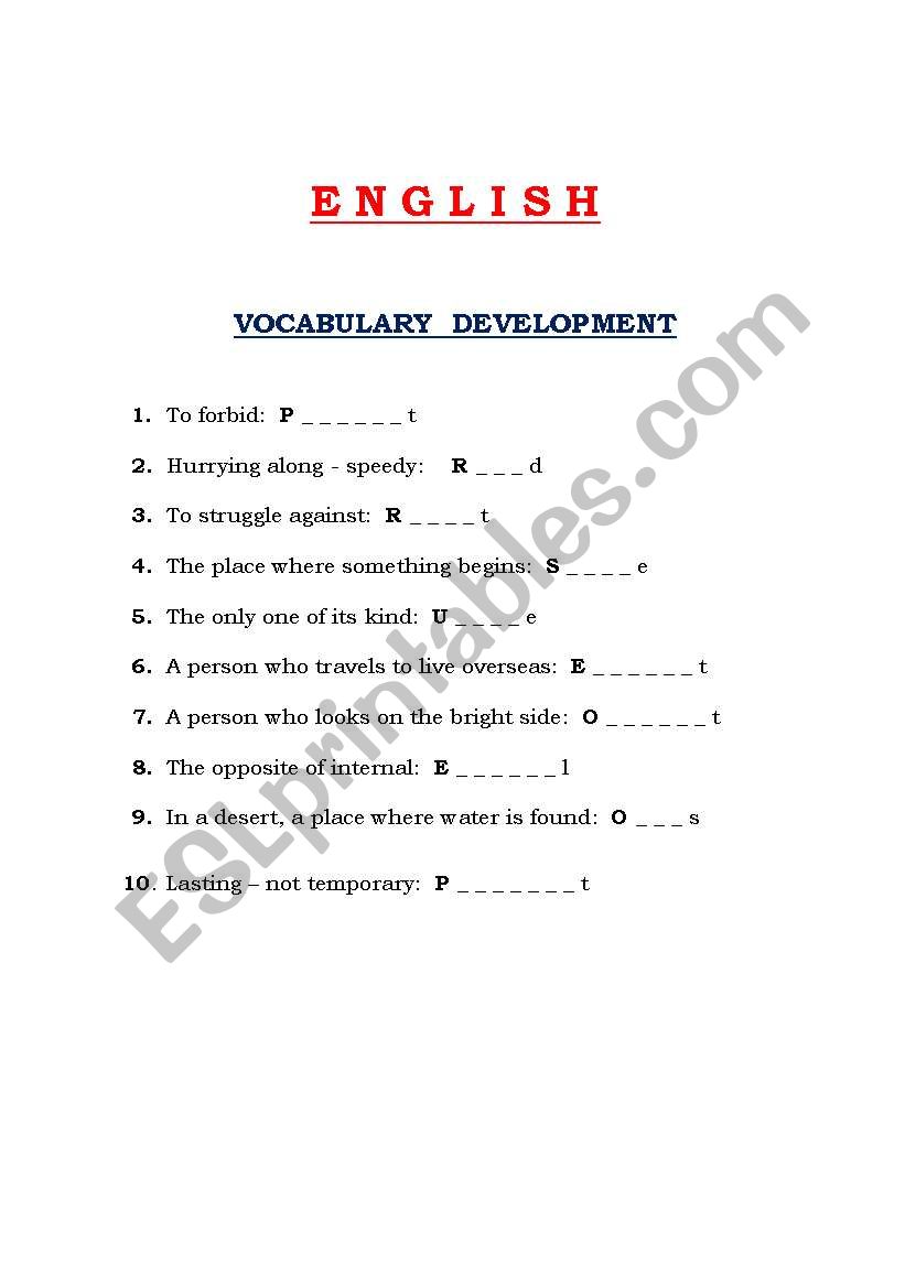 English Vocabulary worksheet