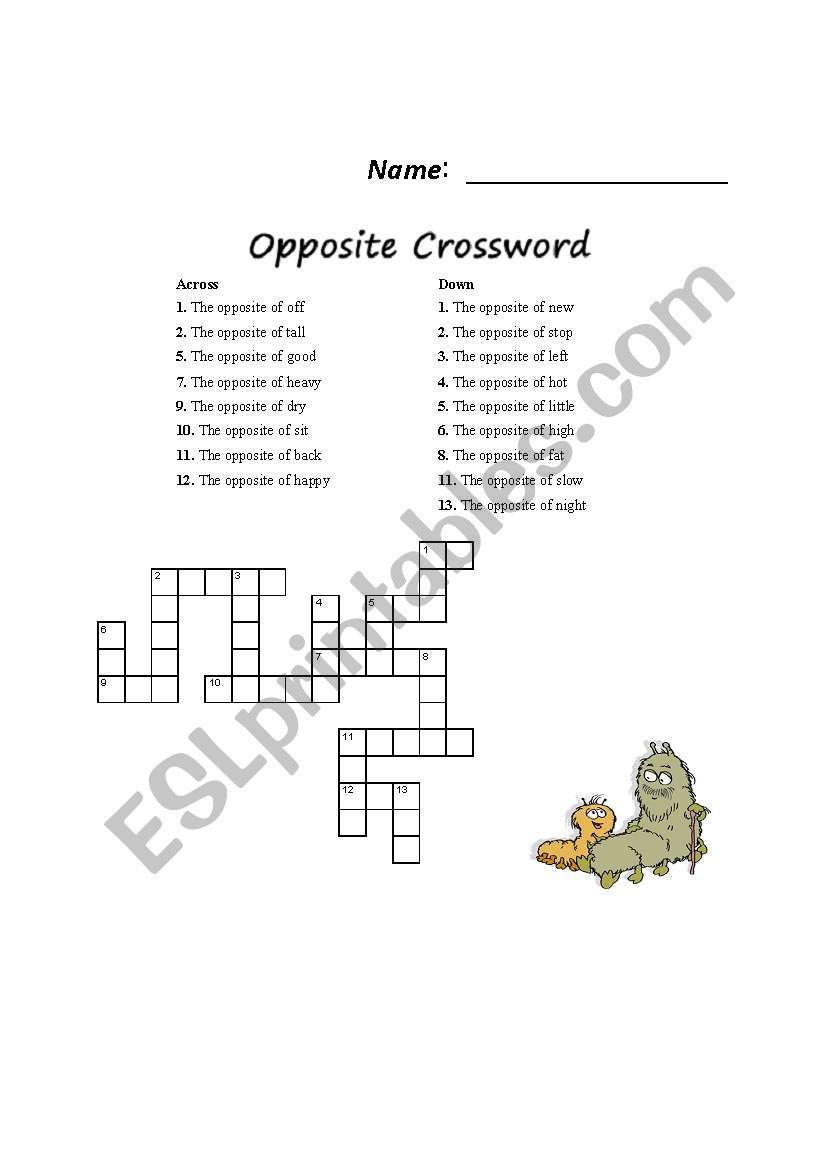 Simple Opposites Crossword worksheet