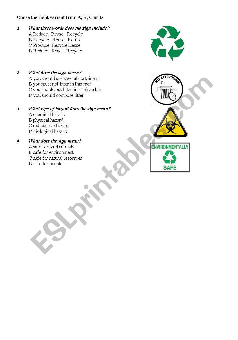 environmental sign worksheet