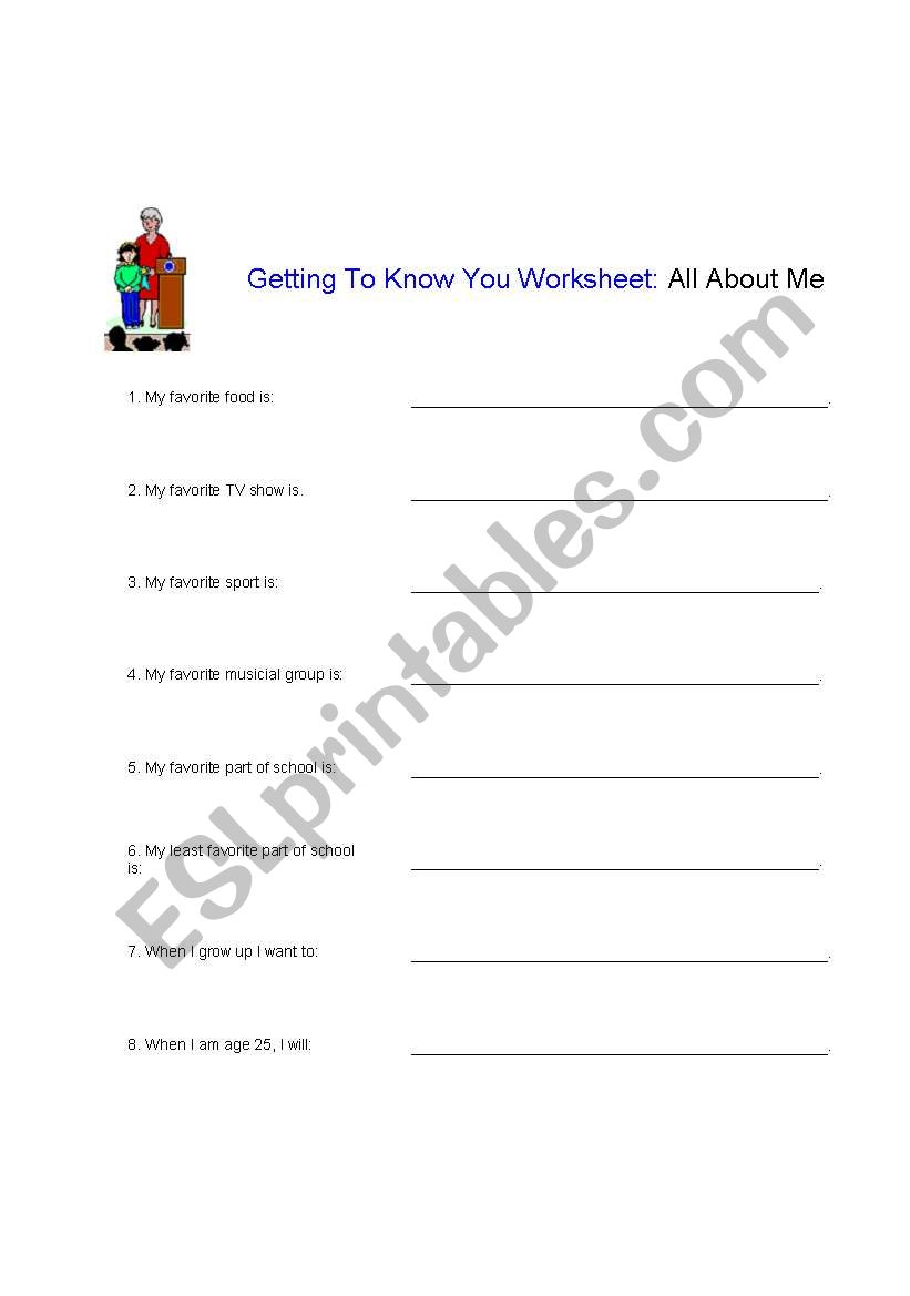 Getting To KNow You worksheet