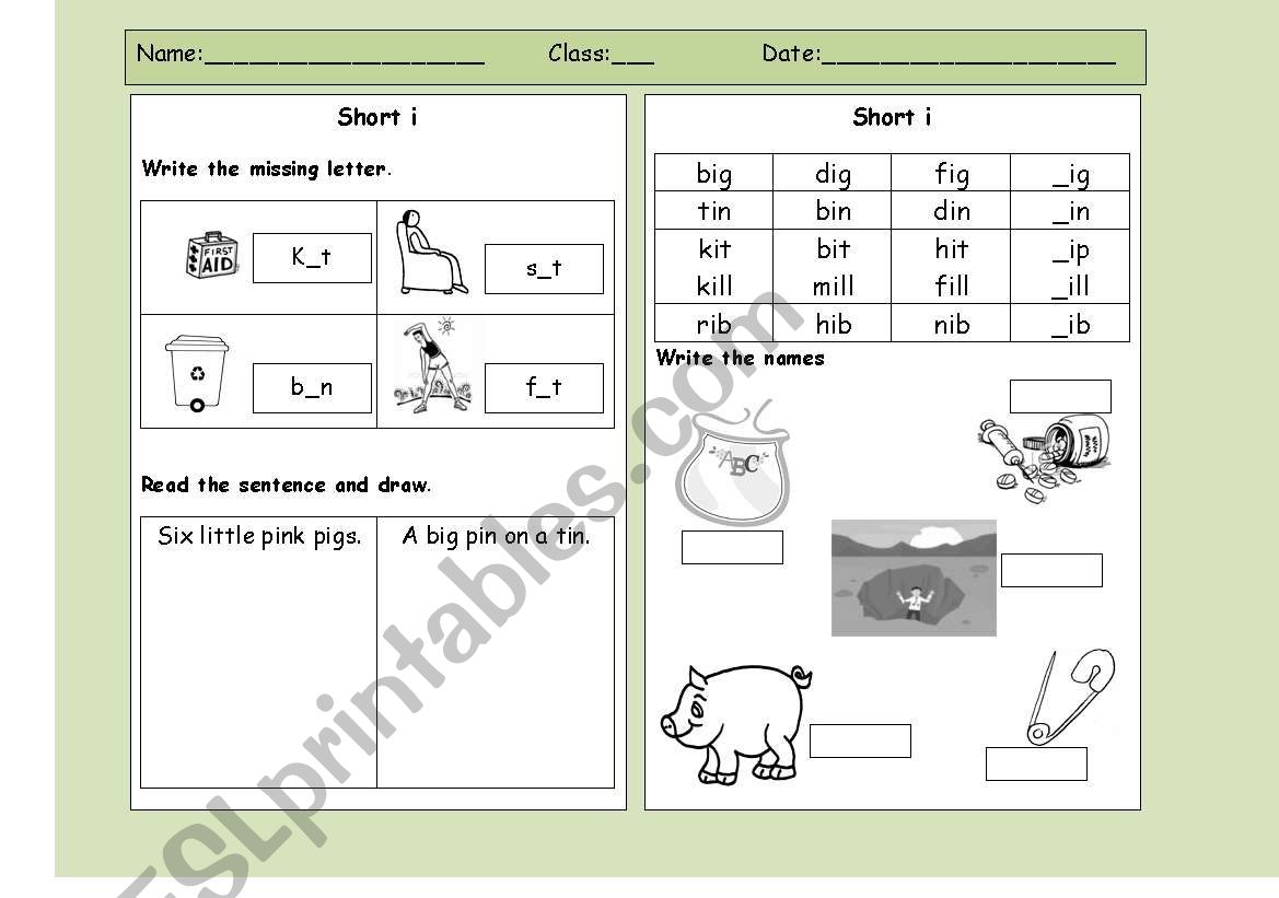 short i worksheet