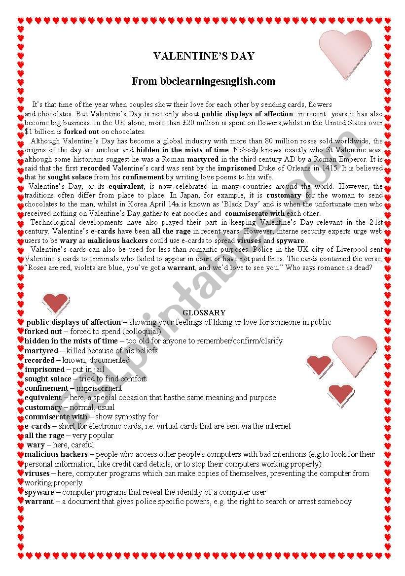 Valentine´s day - ESL worksheet by maría39