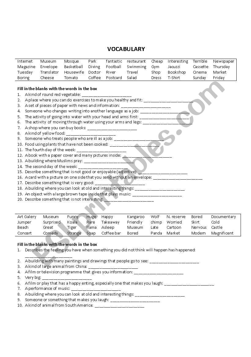 Vocabulary Quiz worksheet