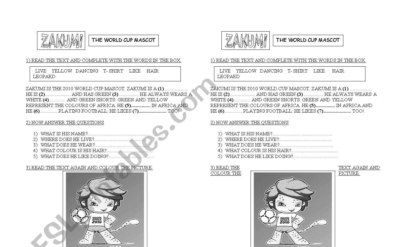ZAKUMI: THE WORLD CUP MASCOT worksheet