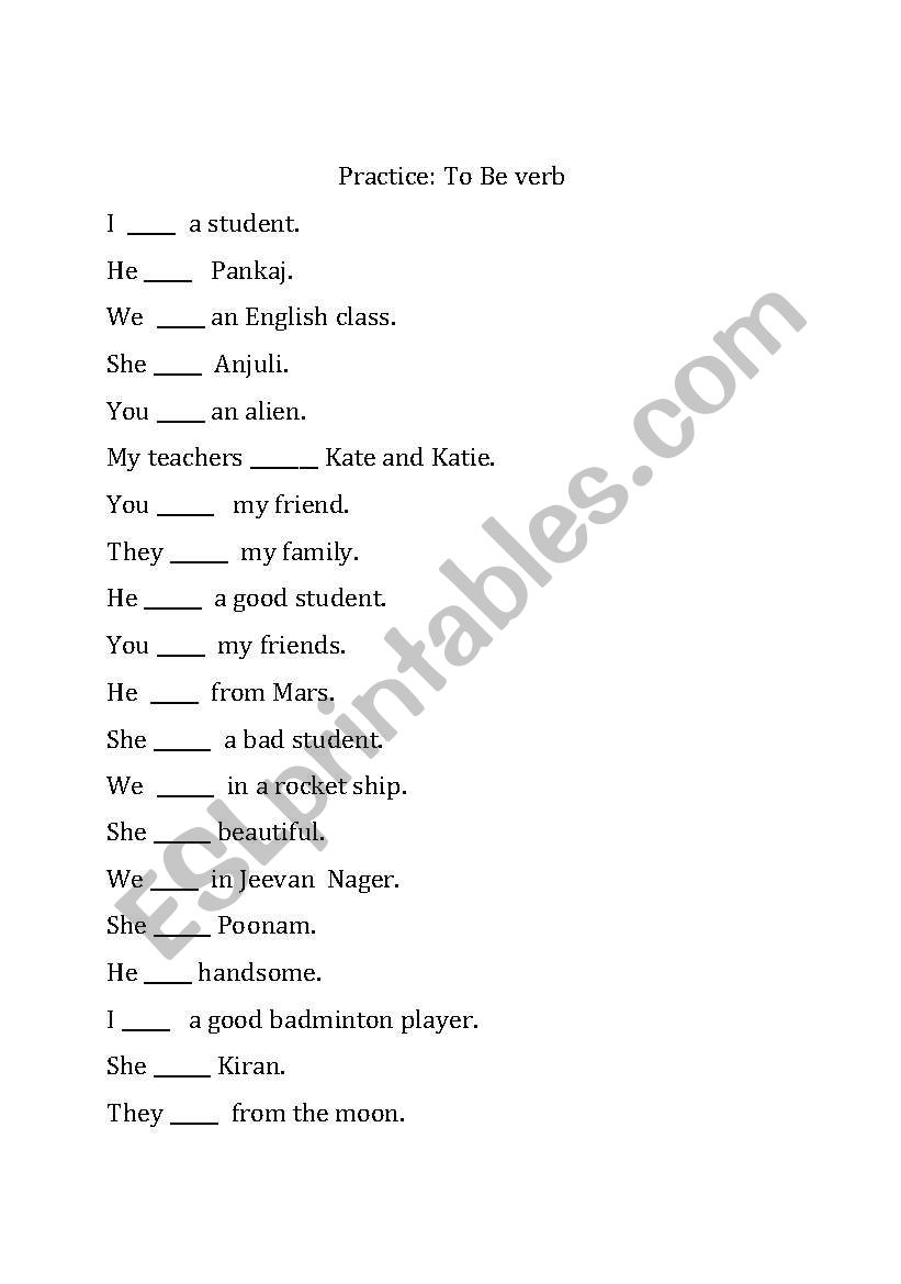 VerbPracticeToBe worksheet