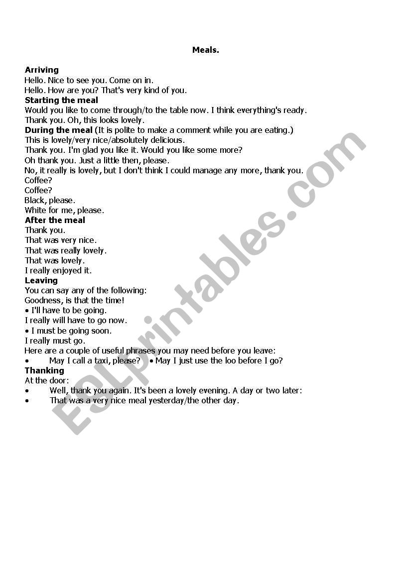 table manners worksheet
