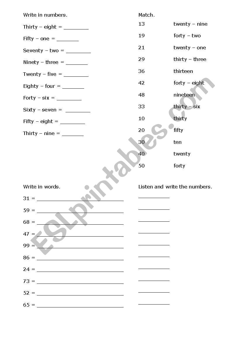 TEST: NUMBERS worksheet