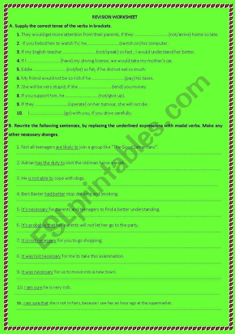 Revision worksheet worksheet