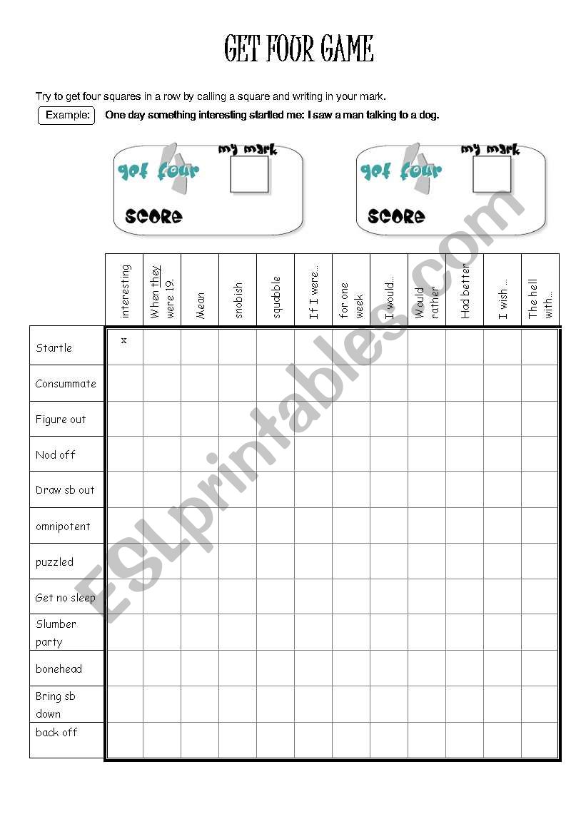 Get Four Game worksheet