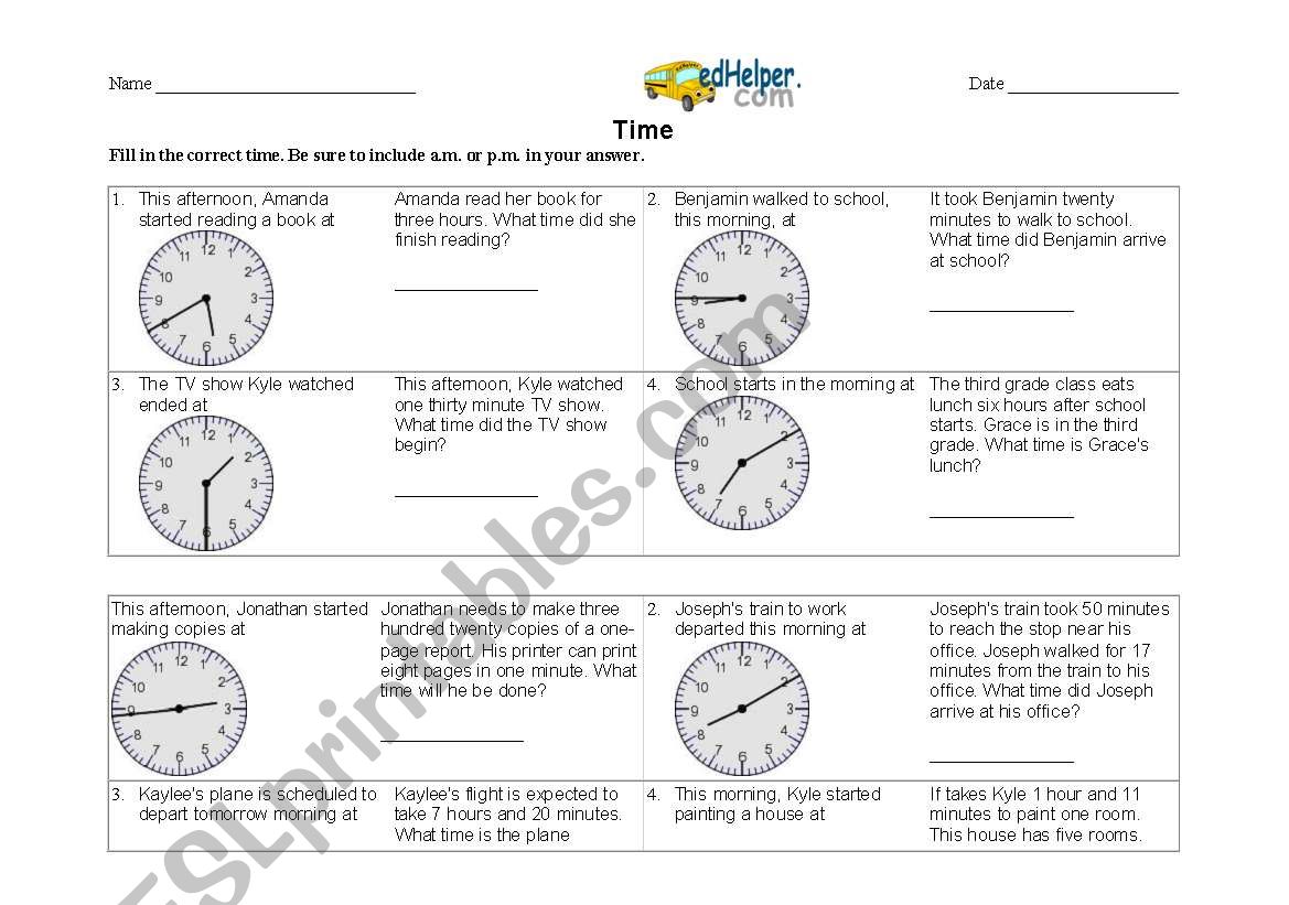 adding the time  worksheet