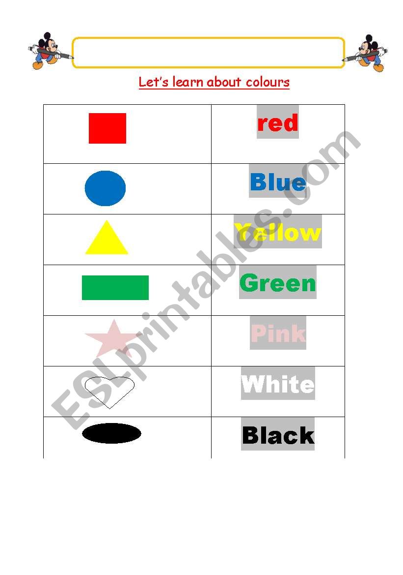 Learning colours worksheet