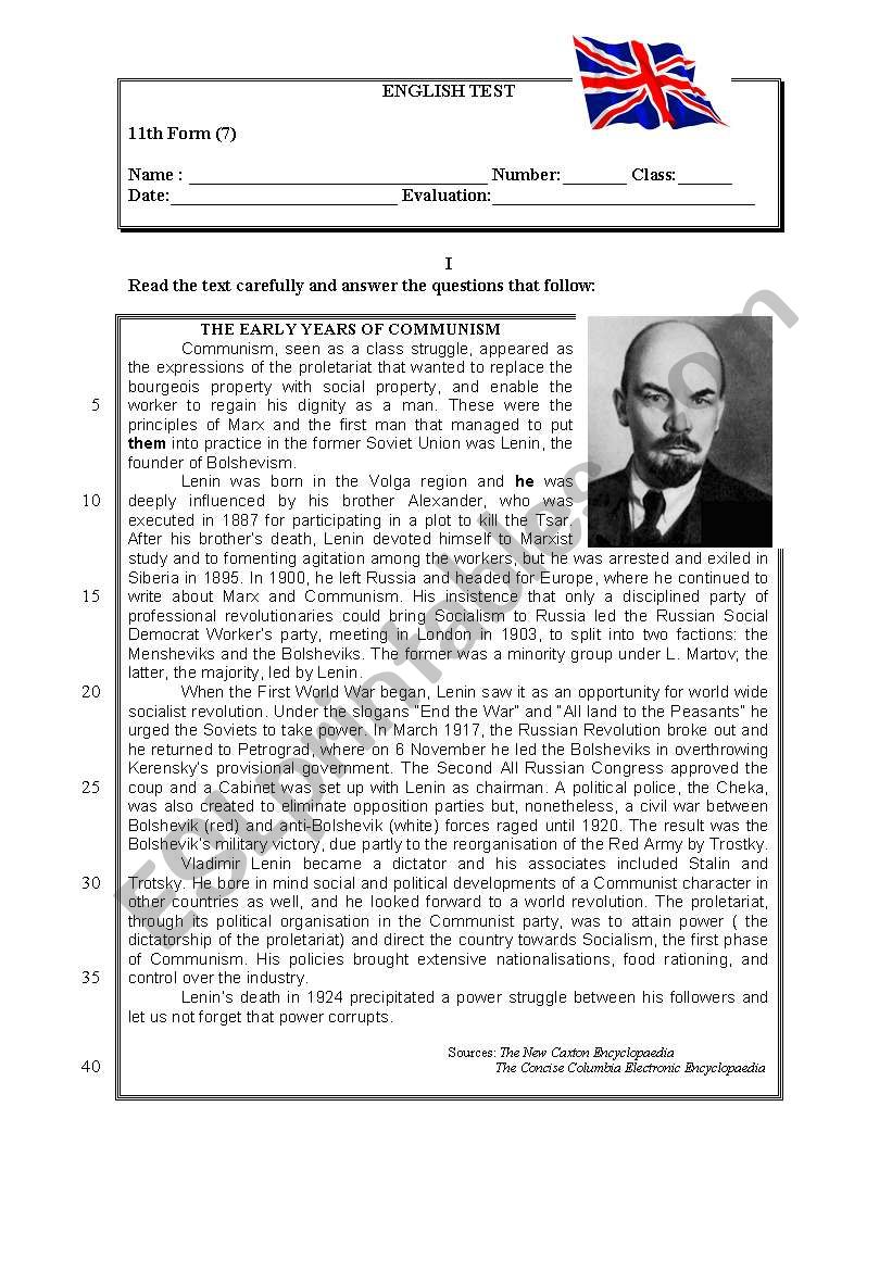 The Early Days Of Communism Esl Worksheet By Camadia