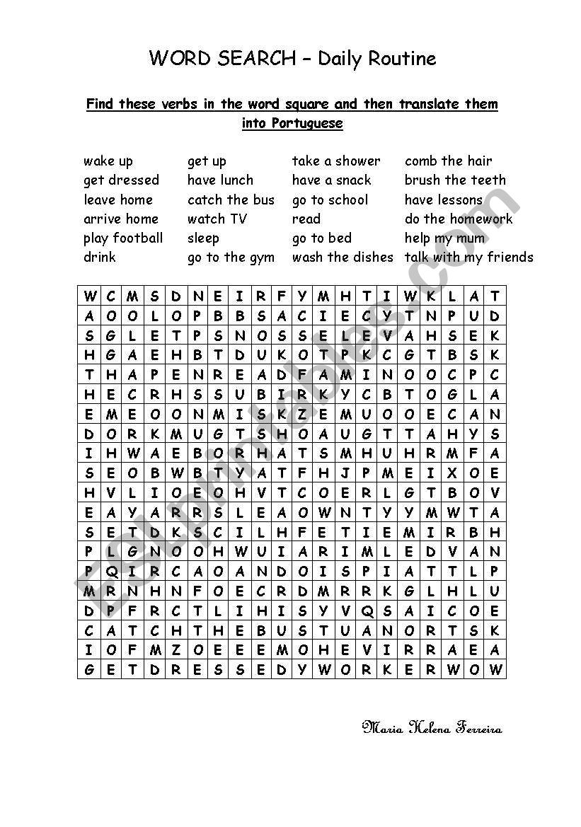 Daily Routine Word Search ESL Worksheet By Ferreirahelena