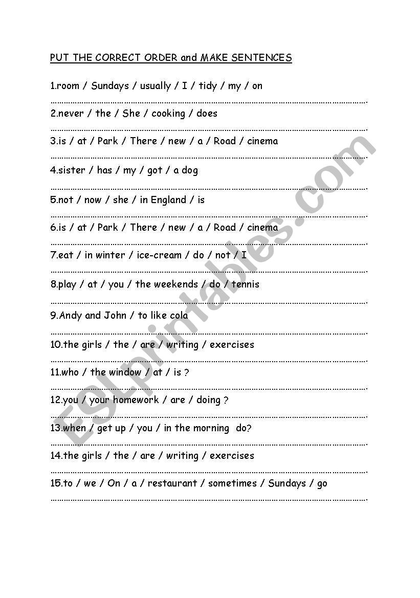 Put The Sentences In The Correct Order Worksheet Worksheets For