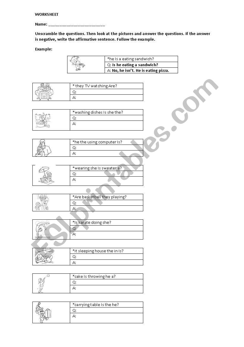 Present Progressive Questions worksheet