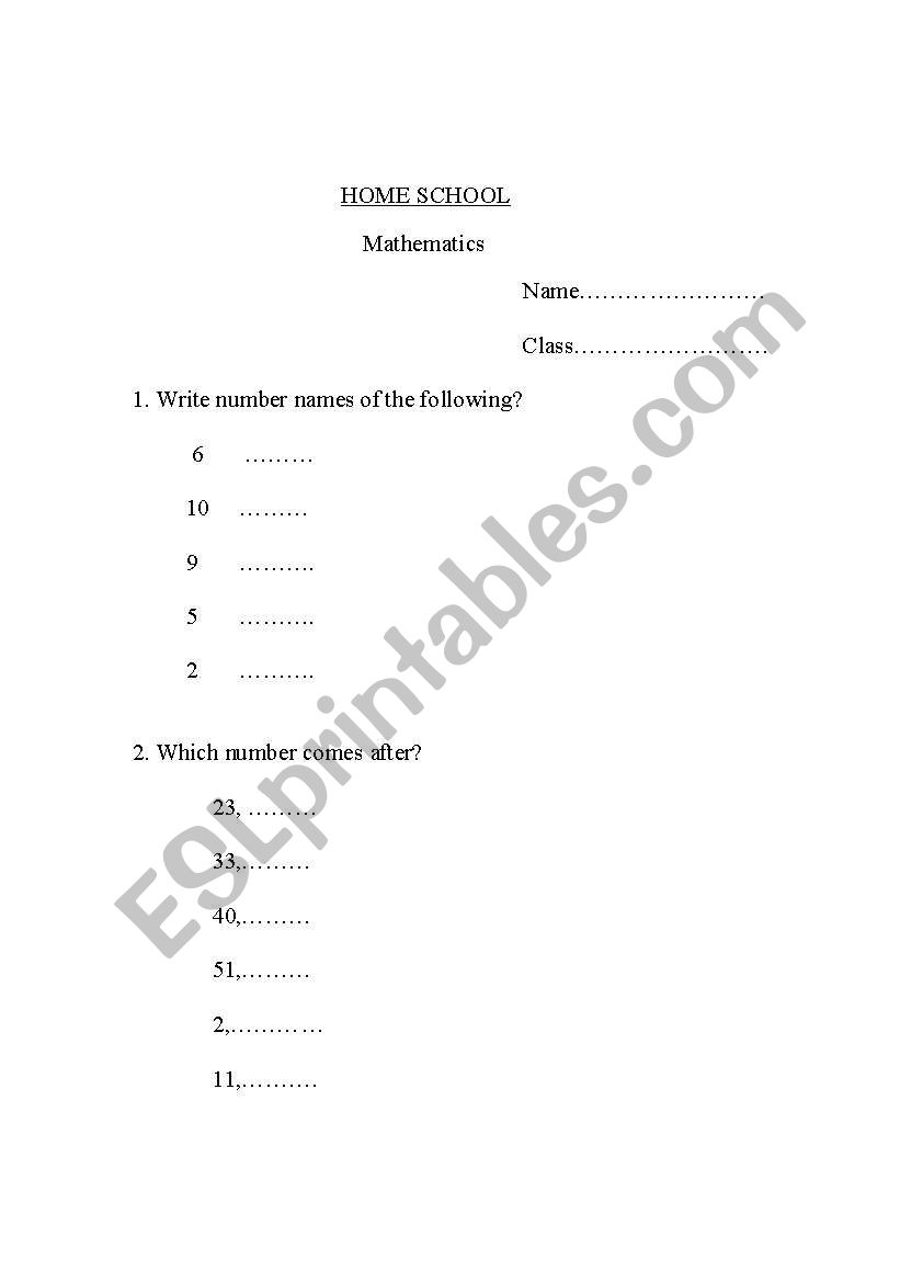 Maths Revision worksheet (Grade 1 )