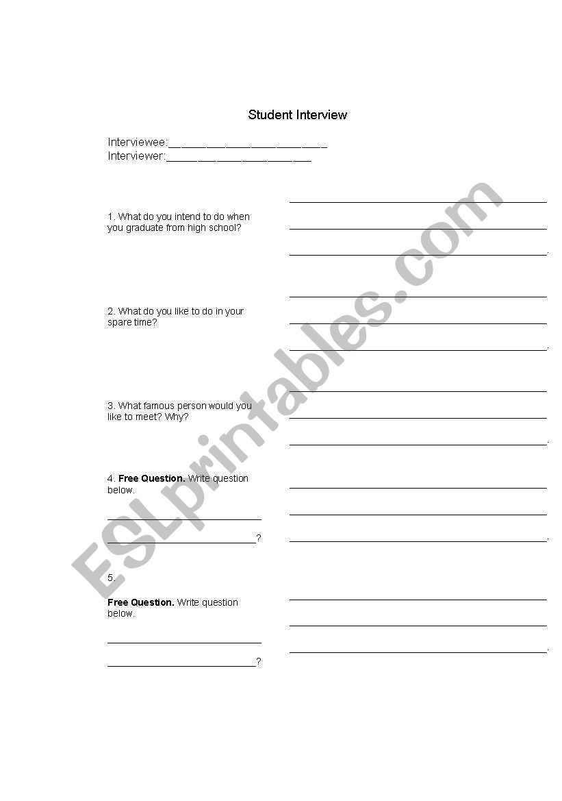 Interview your students worksheet