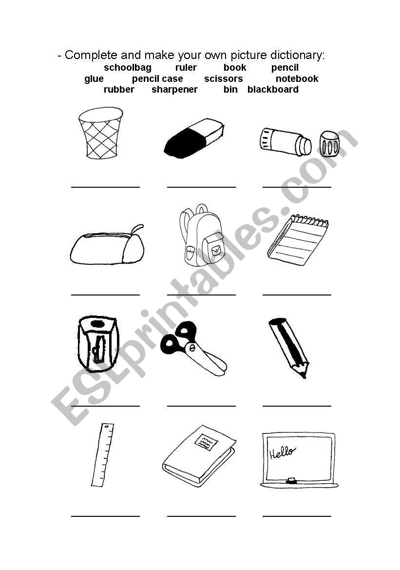 School picture dictionary worksheet