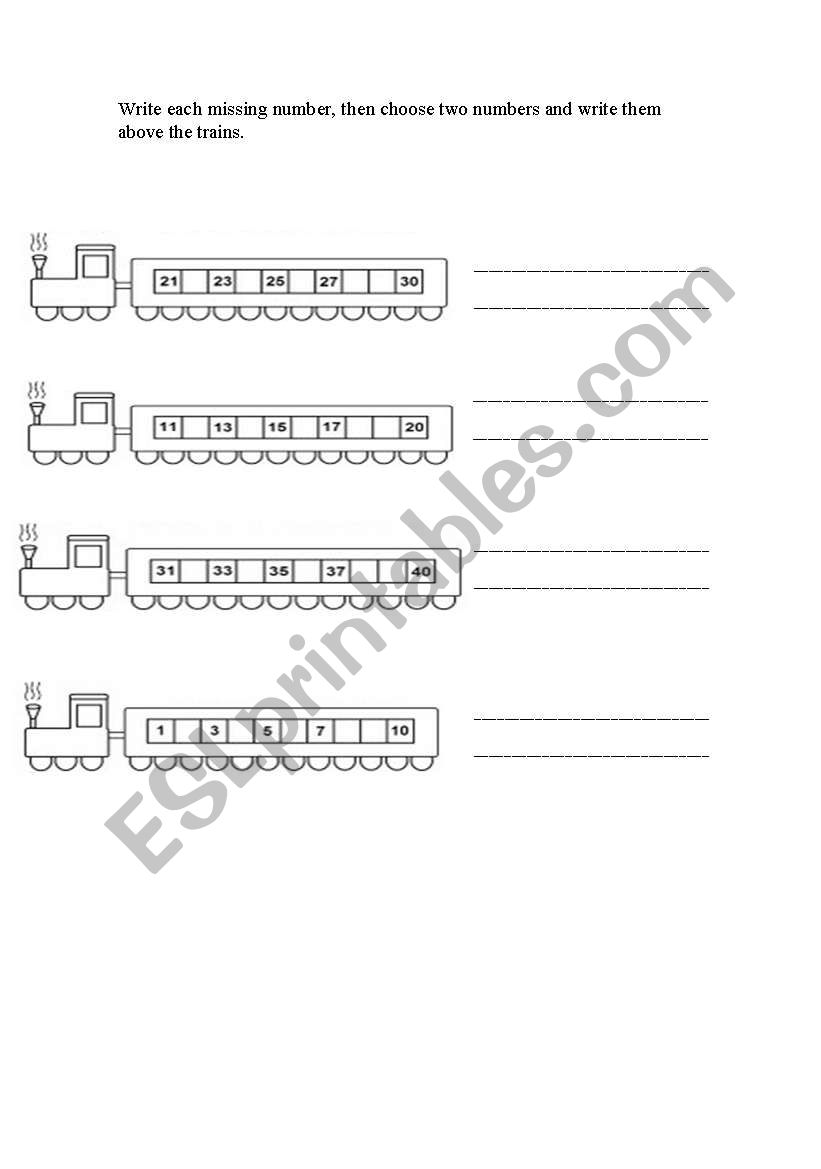 numbers in a train worksheet