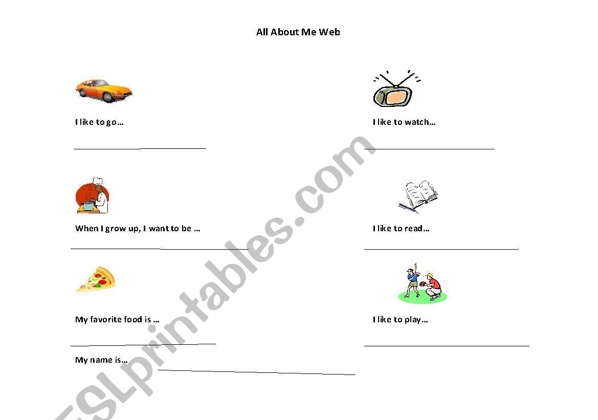 All About Me Web worksheet