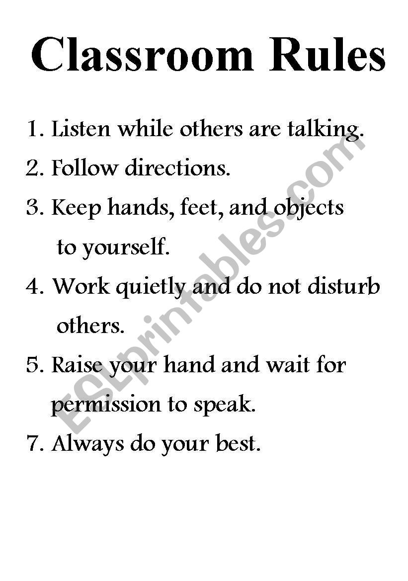 Classroom Rules Esl Worksheet By Seniorbh77