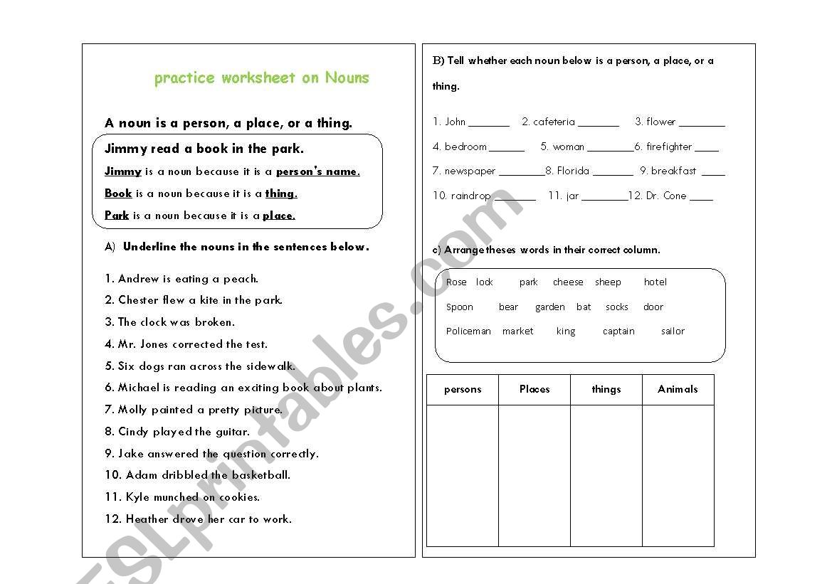 nouns worksheet