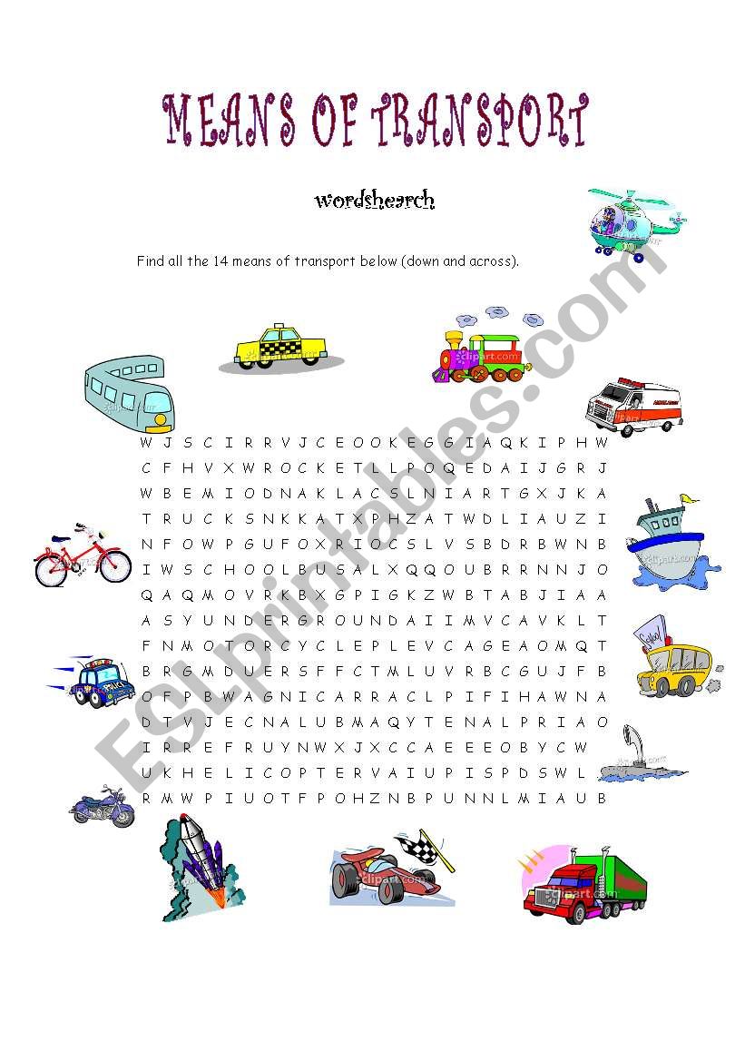 Means of Transport worksheet