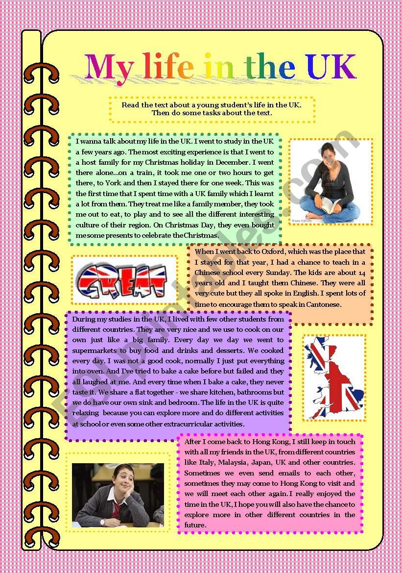 Reading - my life in the UK worksheet