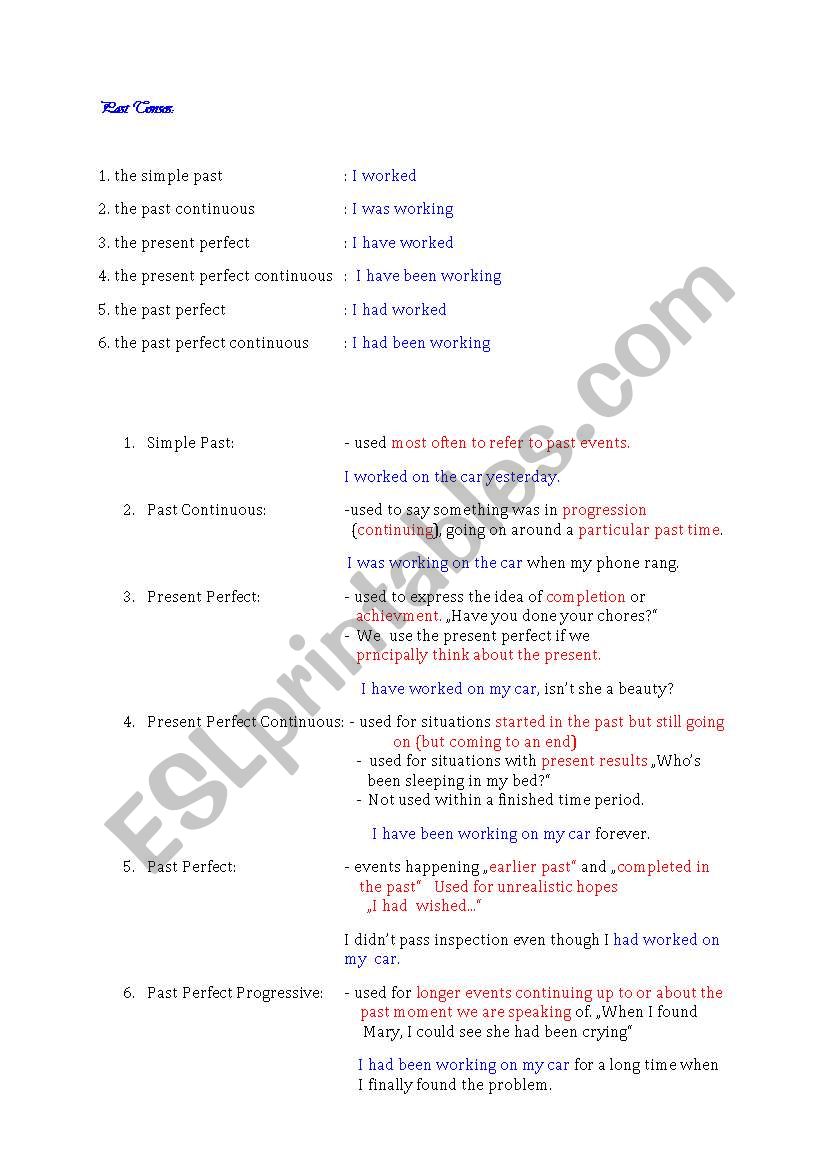 Past Tenses worksheet