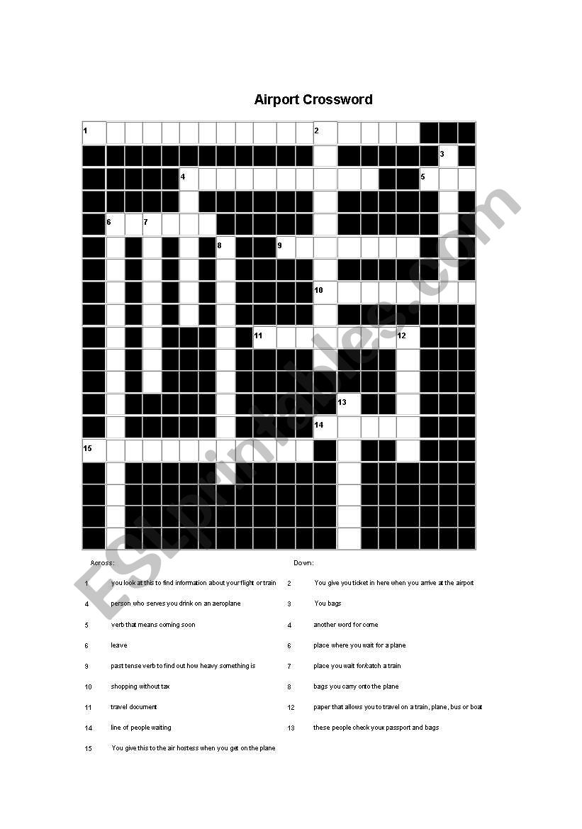English worksheets: Airport Crossword