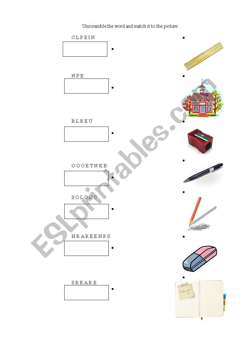 Classroom objects worksheet