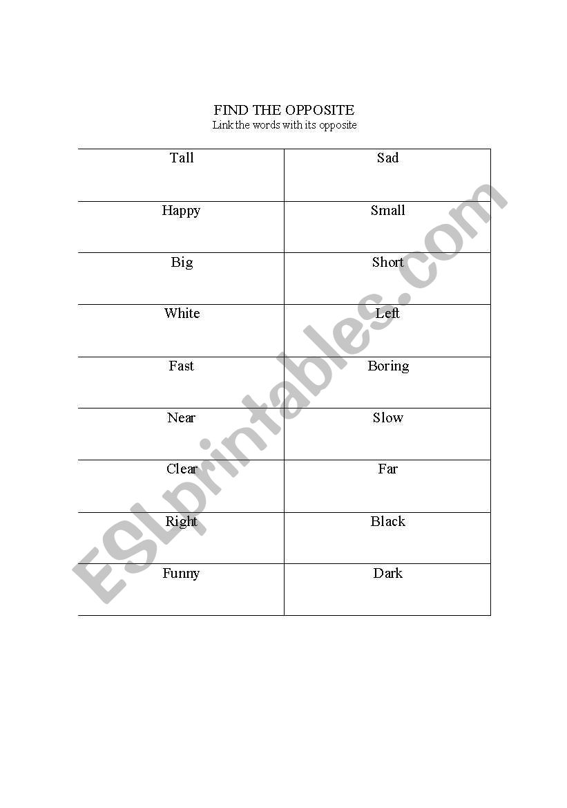 Find the opposite worksheet