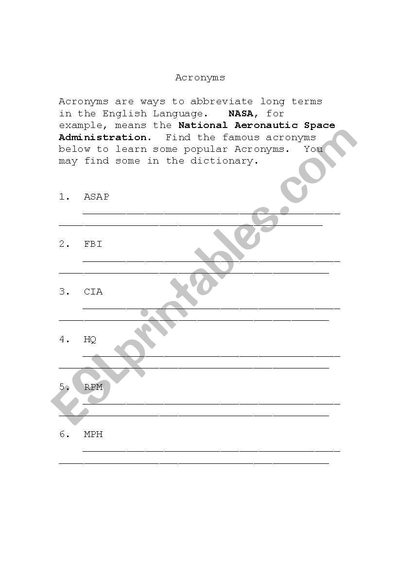 Acronyms worksheet