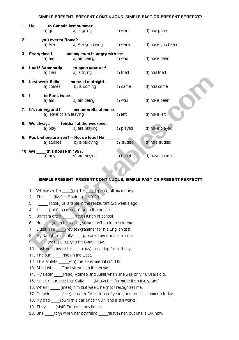 Mixed Tenses worksheet