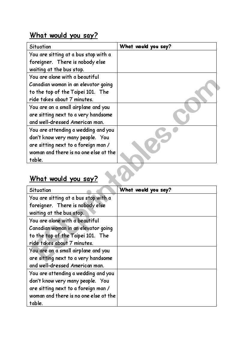 Small Talk (Warm Up) worksheet