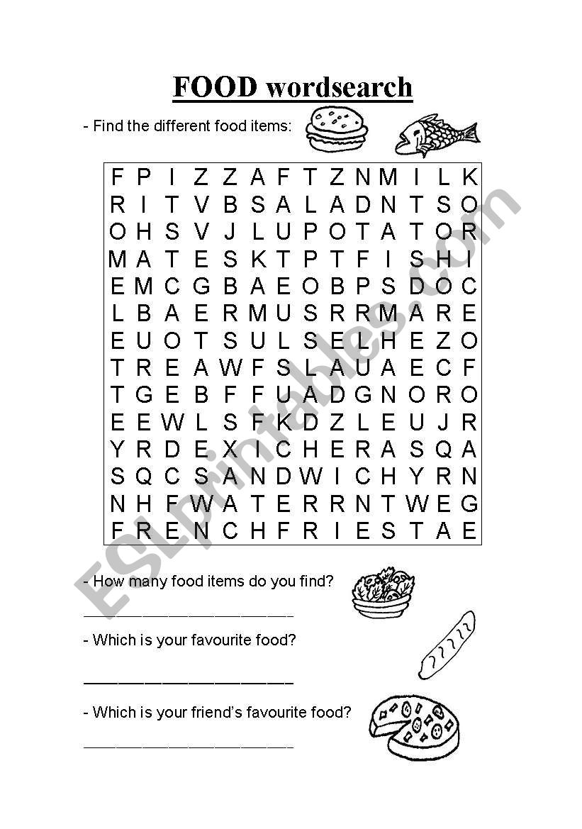 Food_wordsearch worksheet