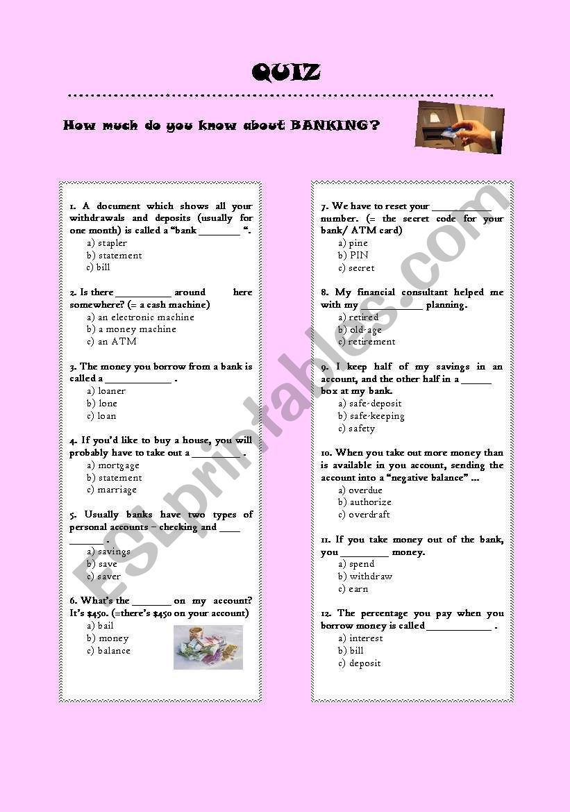 Bank Quiz worksheet