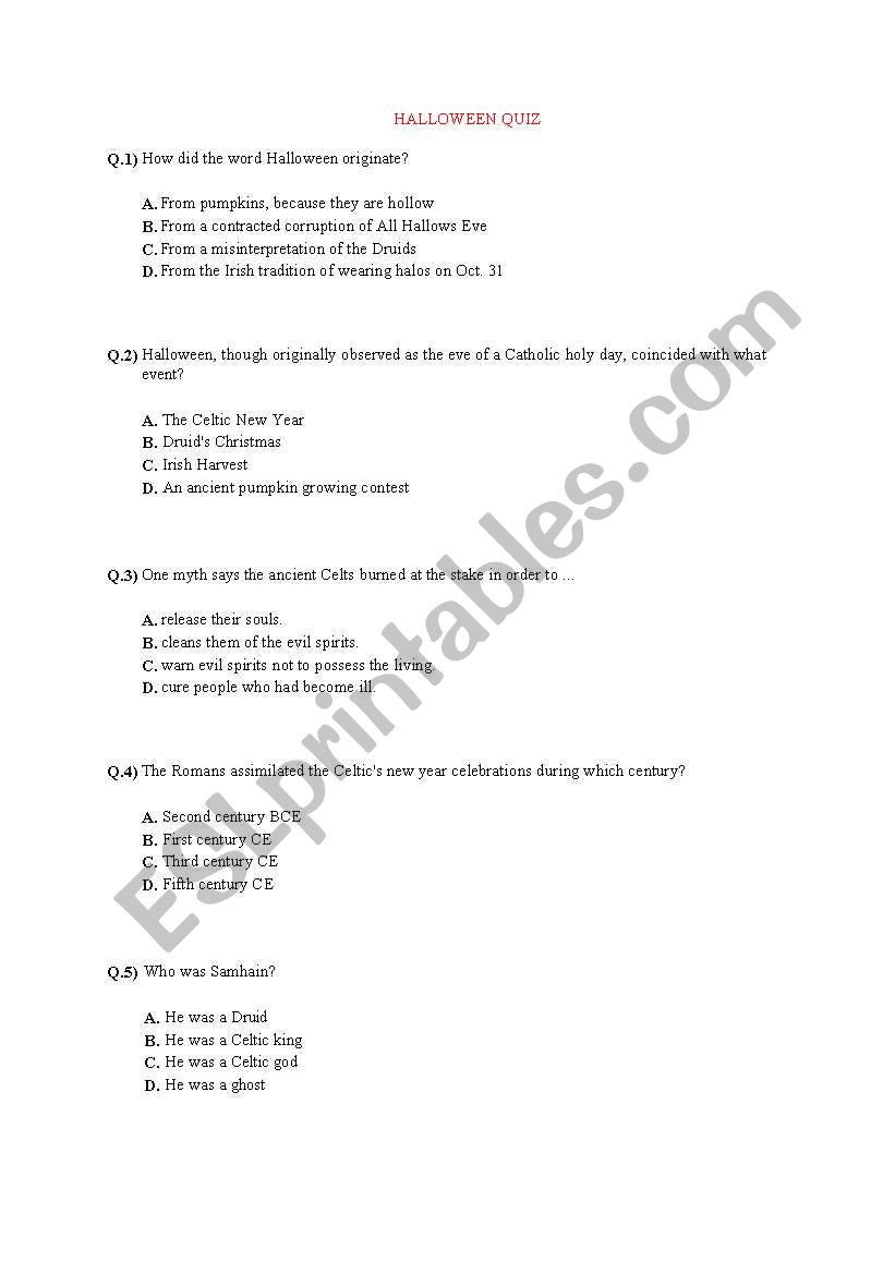 Halloween quiz worksheet