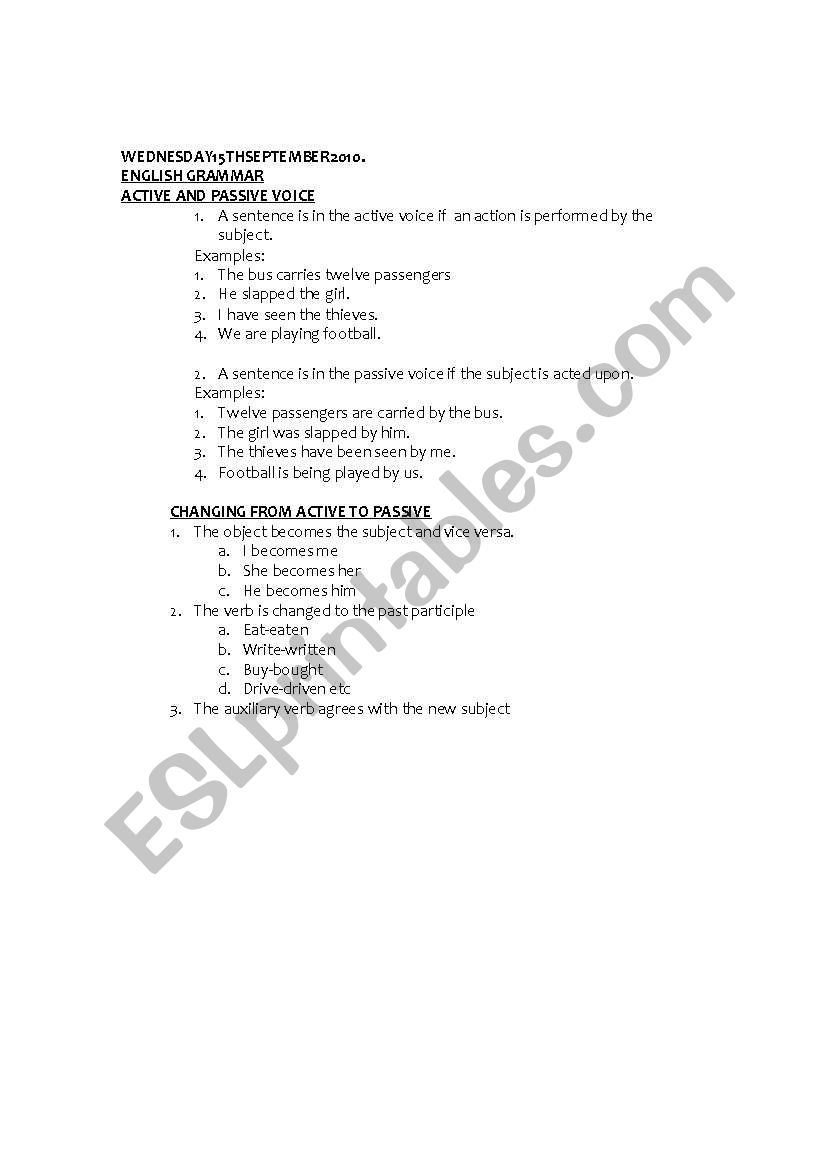 aCIVE AND PASSIVE VOICE worksheet