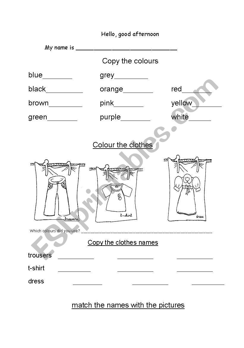colours and Clothes worksheet