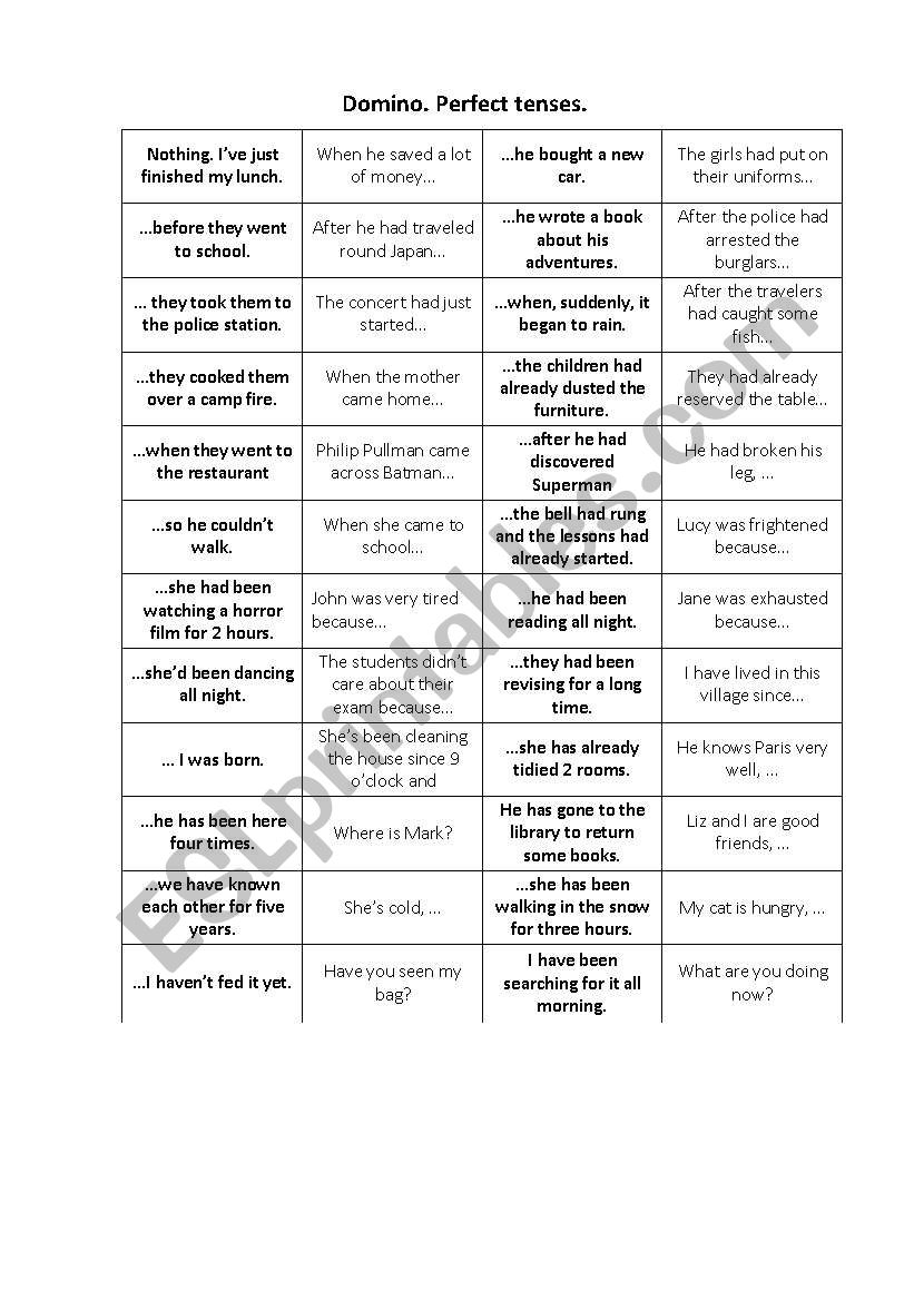 Domino. Perfect tenses. worksheet