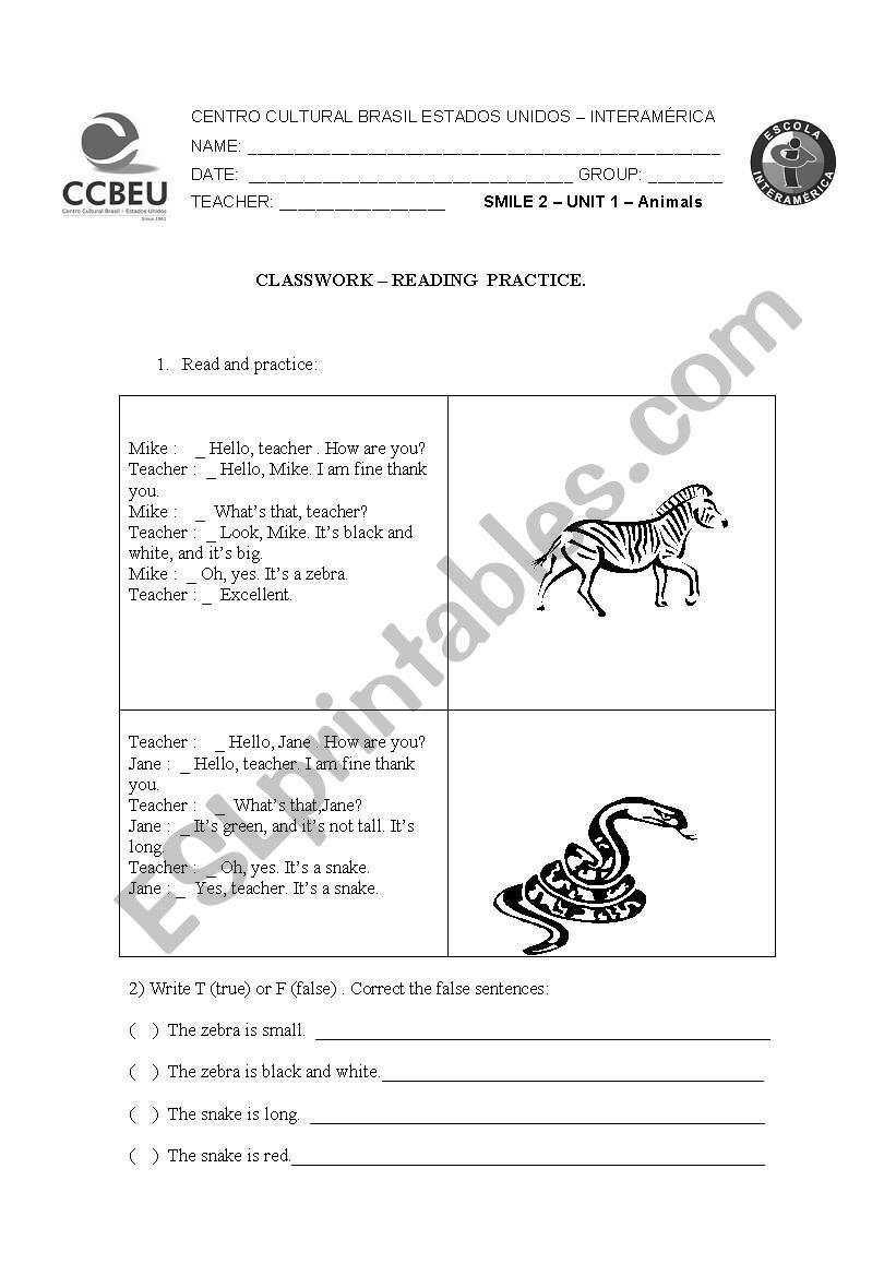 Describing the animals worksheet