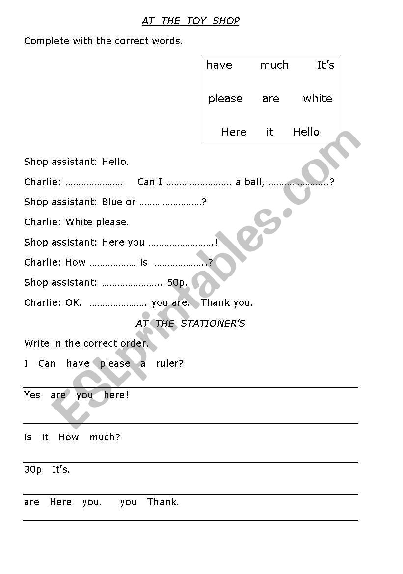 AT THE SHOP worksheet